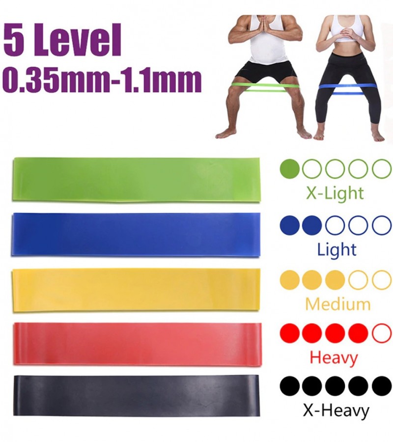 5 color Yoga Resistance Rubber Bands Fitness Gum X-light to X-heavy Pilates