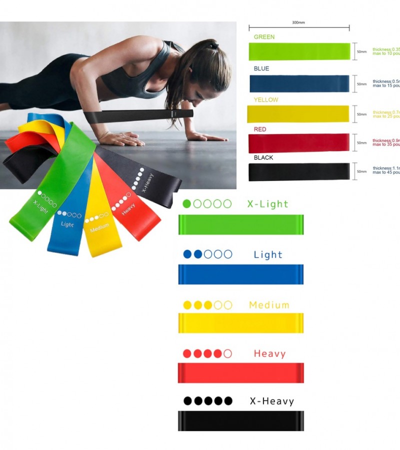 5 color Yoga Resistance Rubber Bands Fitness Gum X-light to X-heavy Pilates