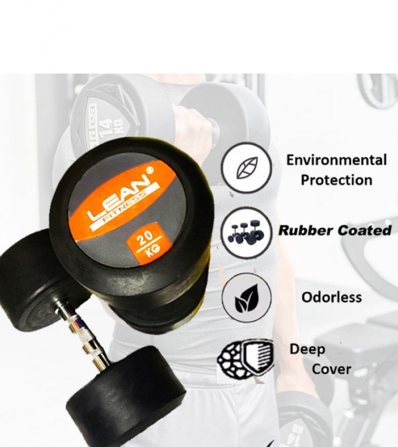 Lean fitness Professional Rubber Coated Dumbbell -  20kg