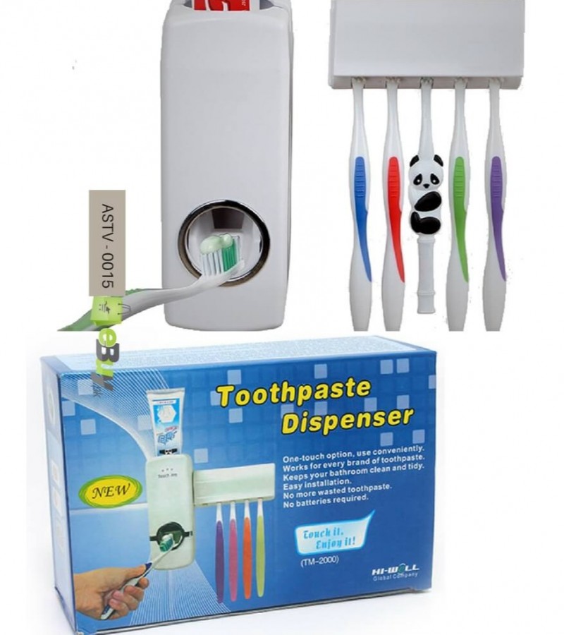 New Automatic Toothpaste Dispenser with 5 Toothbrush Holder Set Wall Mount Stand