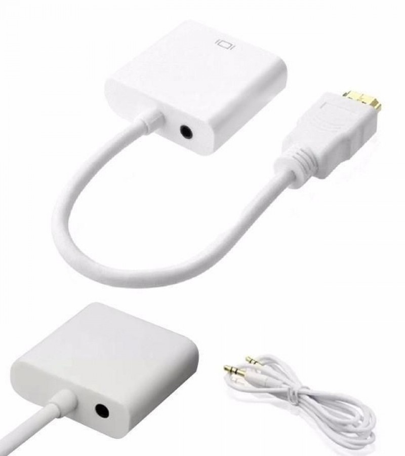 Hdmi To Vga Converter With Sound- White 1080P HDMI MALE TO VGA FEMALE VIDEO CONVERTER ADAPTER CABLE