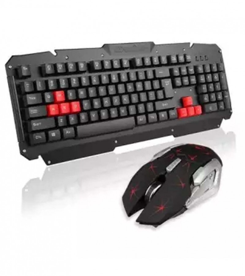 HK6700 Wireless Multimedia multi lights Gaming Keyboard Metal + Optical Gamer Mouse