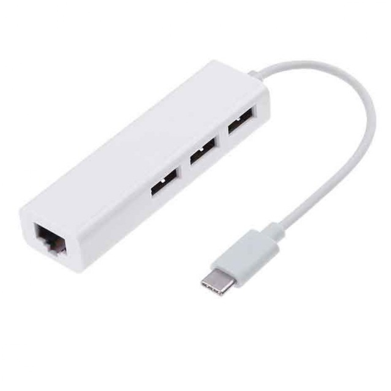Type-C USB 3.1 to 3 Port USB 2.0 100M RJ45 Ethernet Lan Network Hub Adapter - White