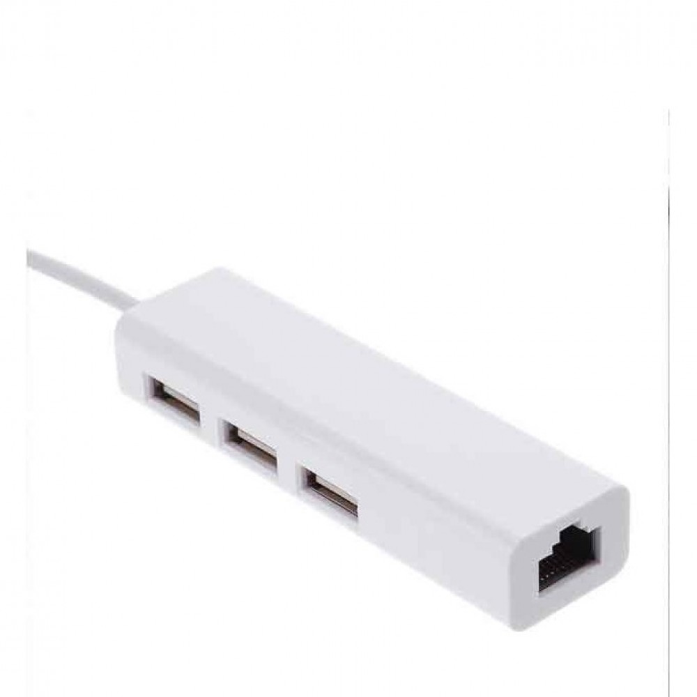 Type-C USB 3.1 to 3 Port USB 2.0 100M RJ45 Ethernet Lan Network Hub Adapter - White