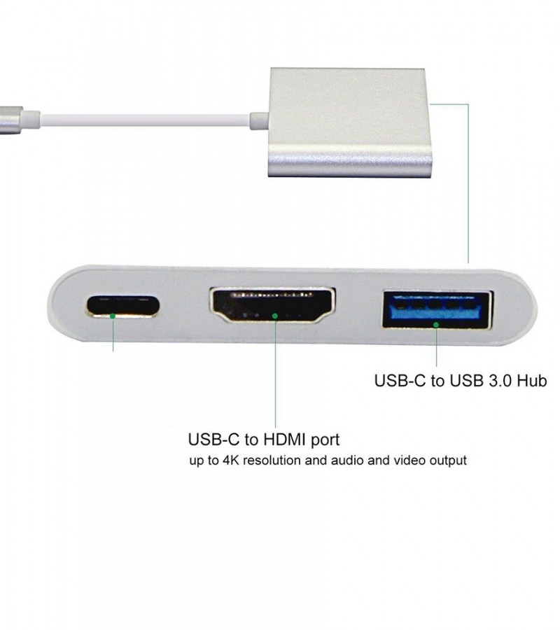 USB Type C to HDMI Adapter Cable 3 in 1 Hub USB-C to HDMI 4K For Laptops Tablets Smartphones and TVs