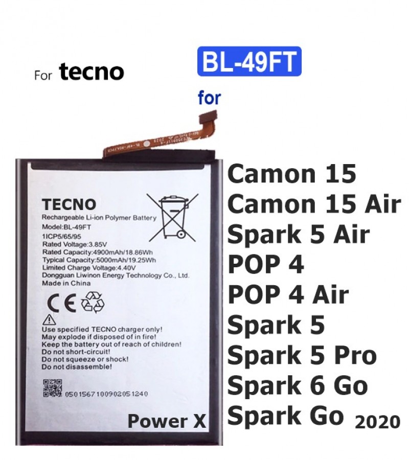 Tecno Spark 5 Pro Battery Replacement Bl-49ft Battery With 5000mah 