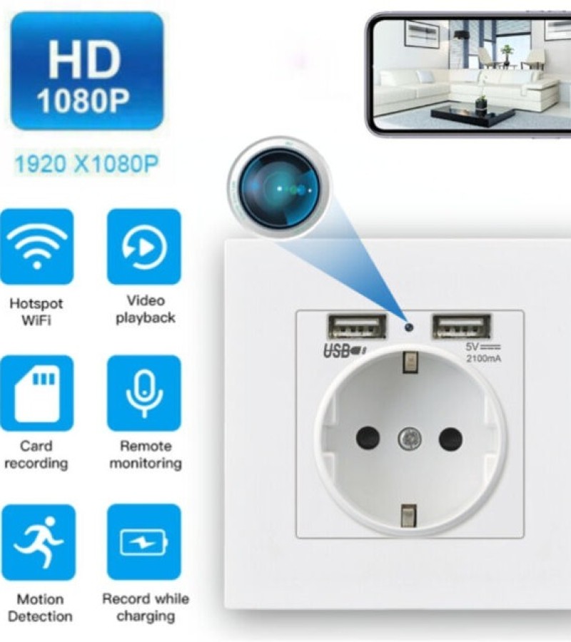 HD 1080P Wall Socket Camera Dual Usb Power Outlet