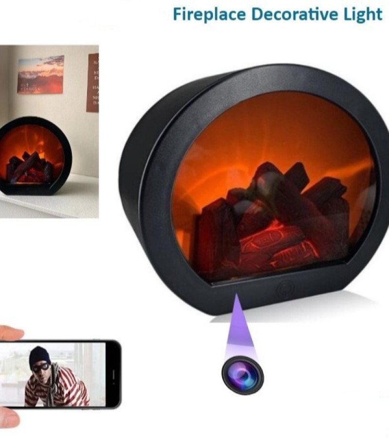 HD Fireplace Decorative Lamp Mini Camera Wifi Remote Control