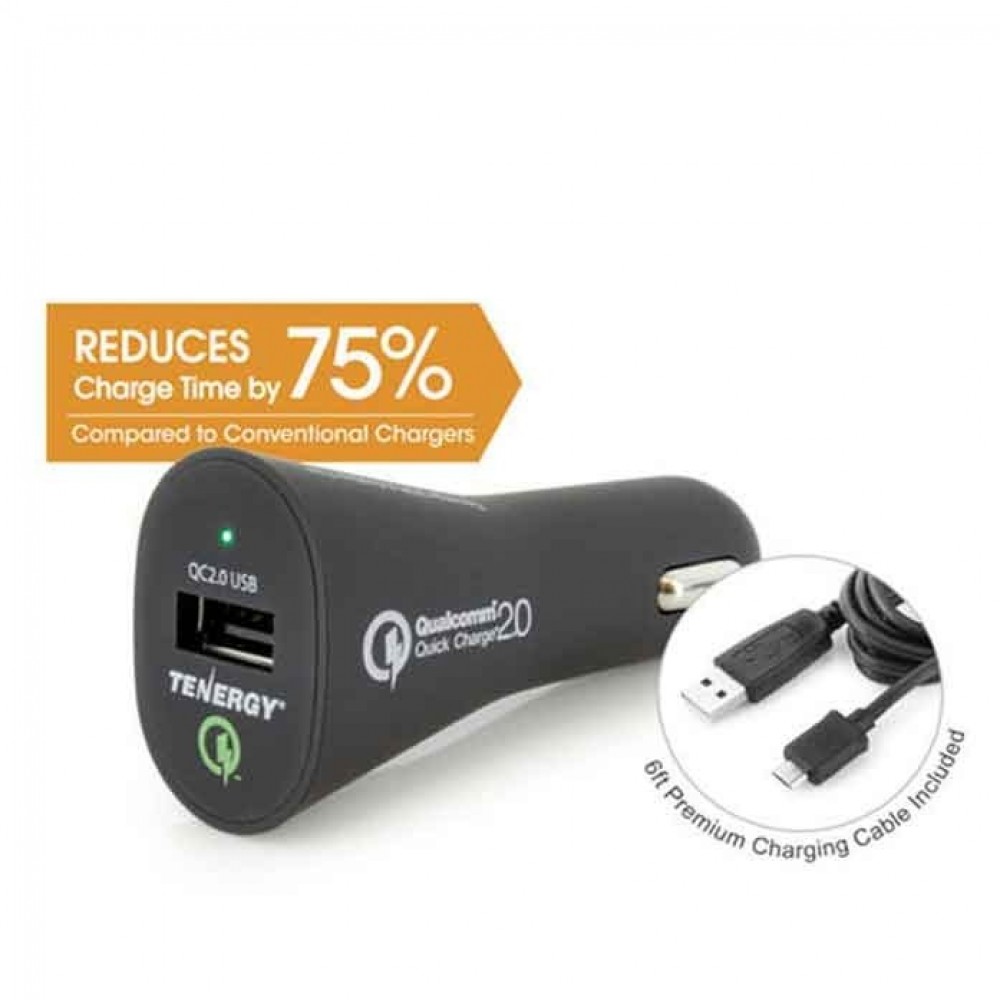 Tenergy 18W Adaptive 2.0 AC Wall Charger + Car Charger for Smartphones/Tablets - Black