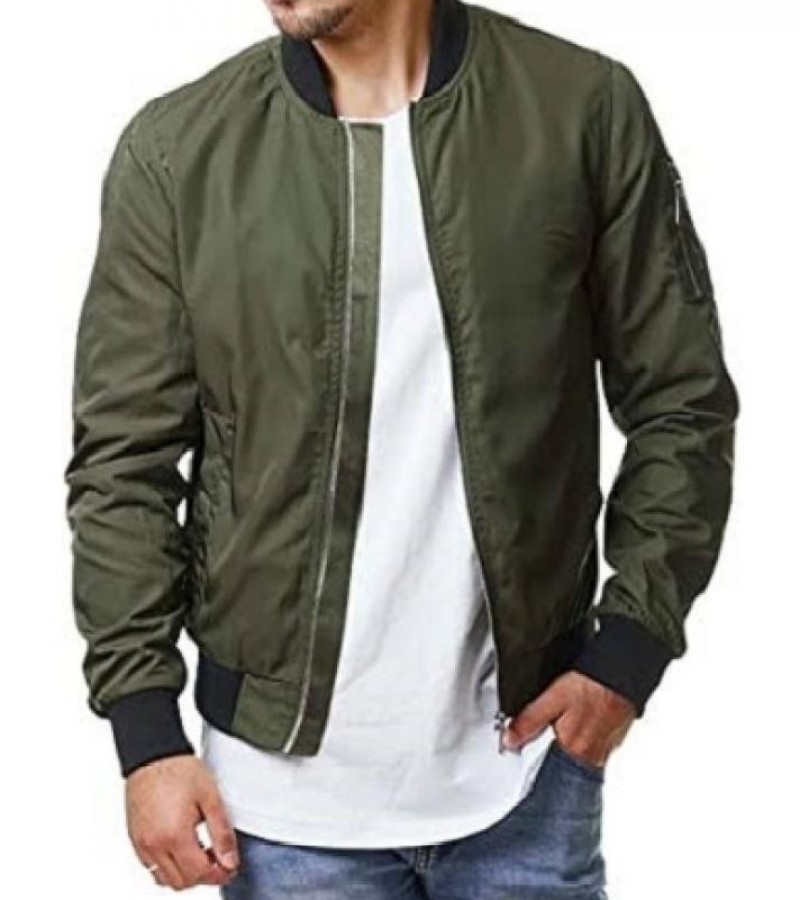 Baseball Jacket With Rubber Print Sleeve For Men