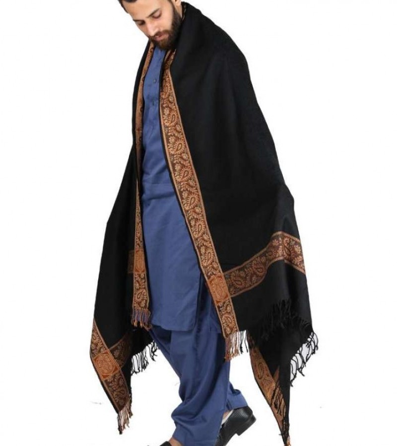 Black Baghdadi Iraqi Style 4 Border Chadder / Shawl / Dastaar For Men