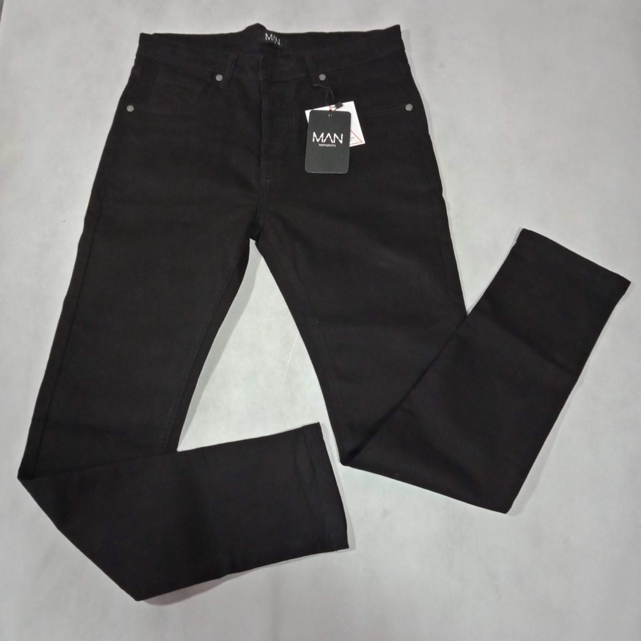 Slub Denim Branded Pant For Men In Slim Fitting - Black