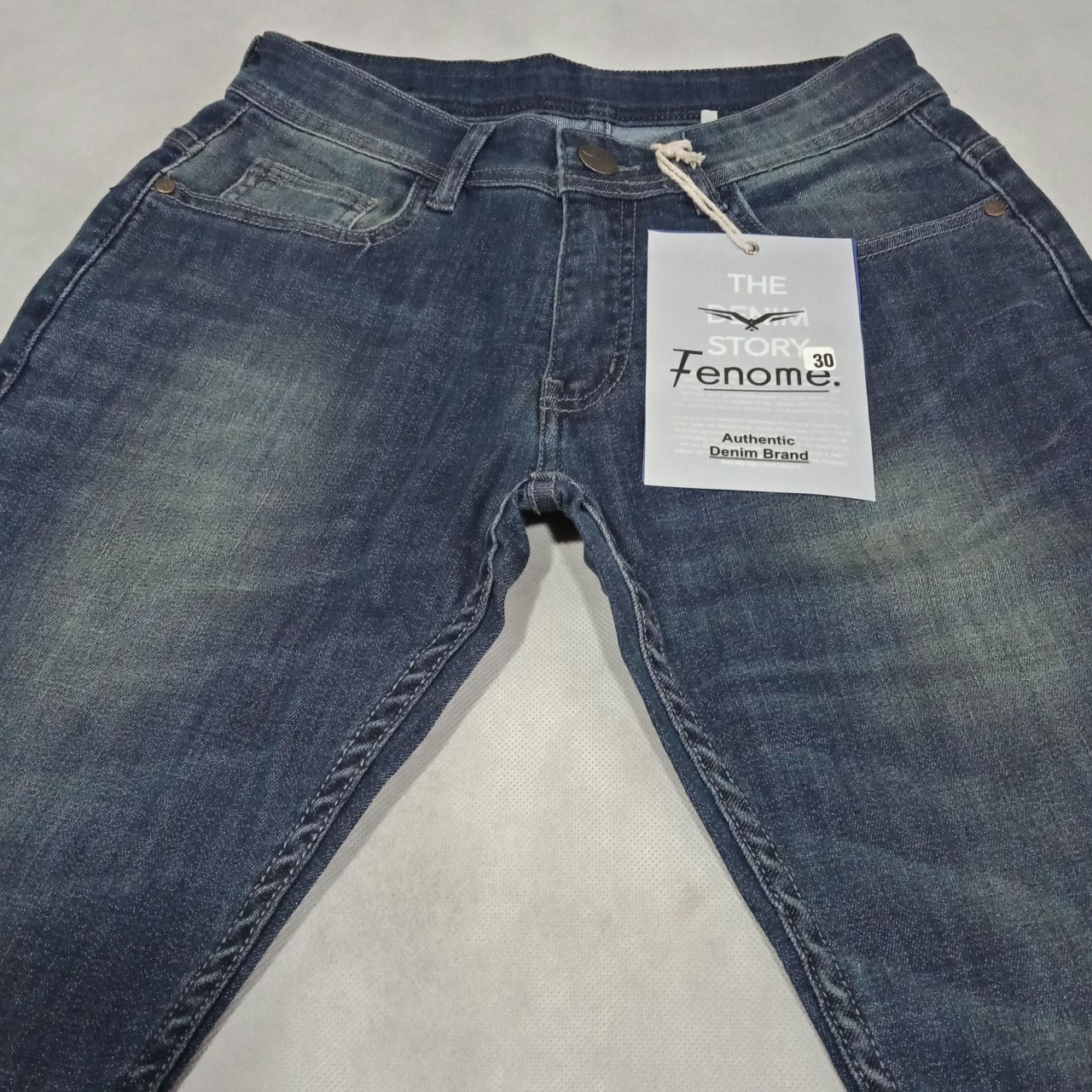 Faded Wash Slub Denim Jeans For Men - Dark Blue