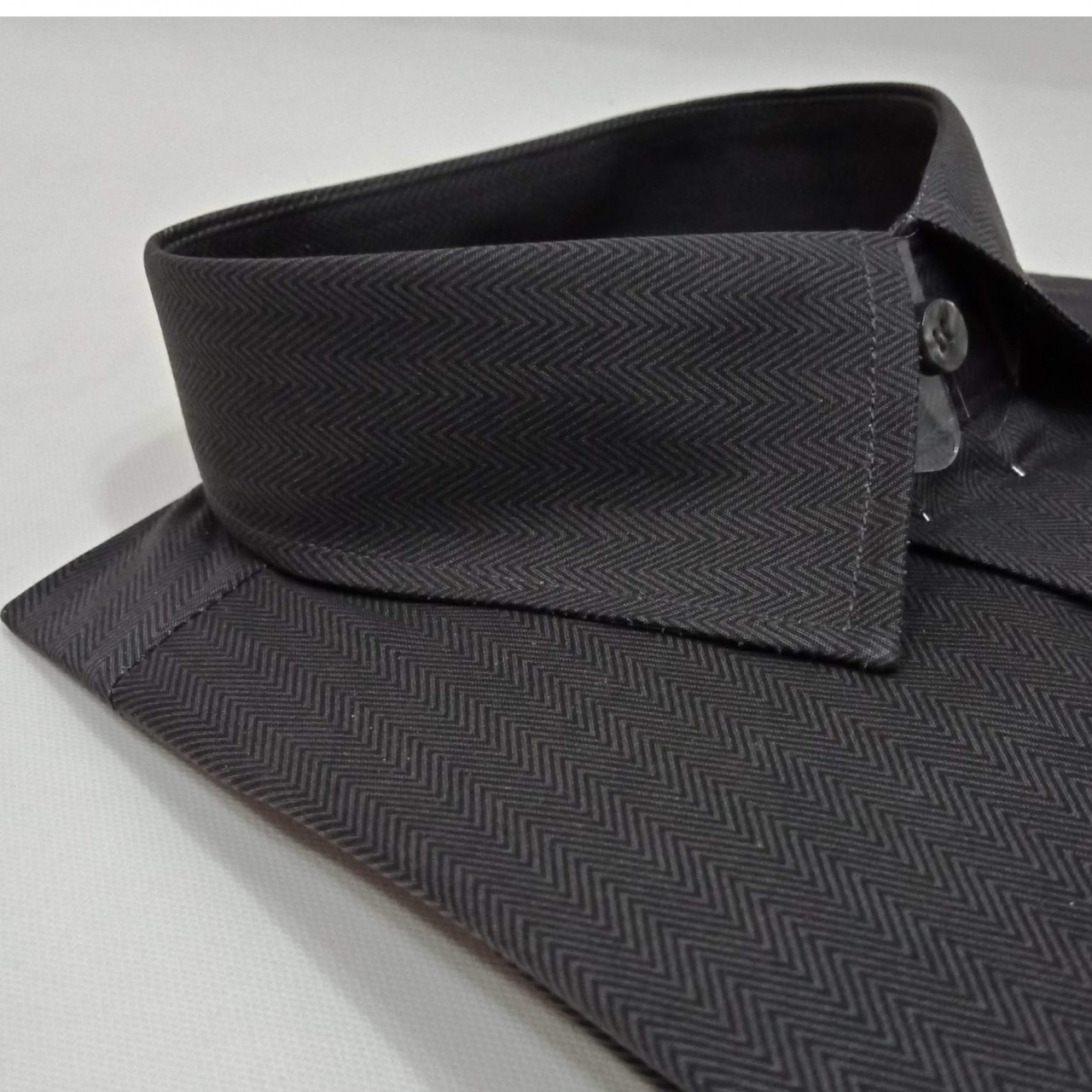 Herringbone Cotton Formal Shirt For Men - Double Needle Stitching - Dark Grey