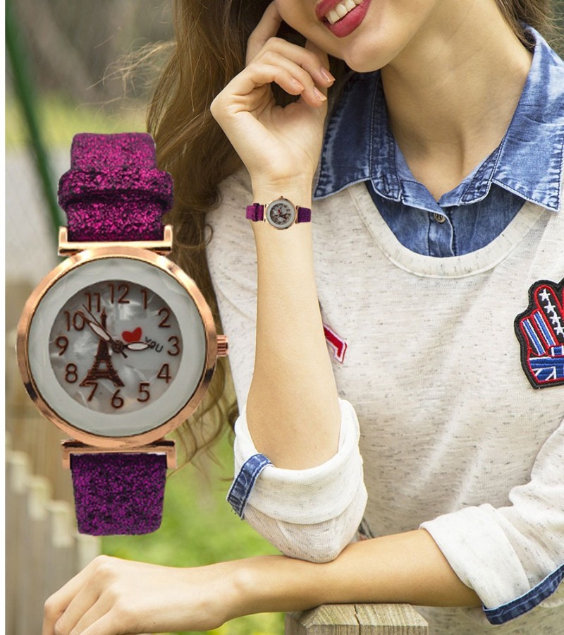 Eiffel Tower Dial Watch With Velvet Strap