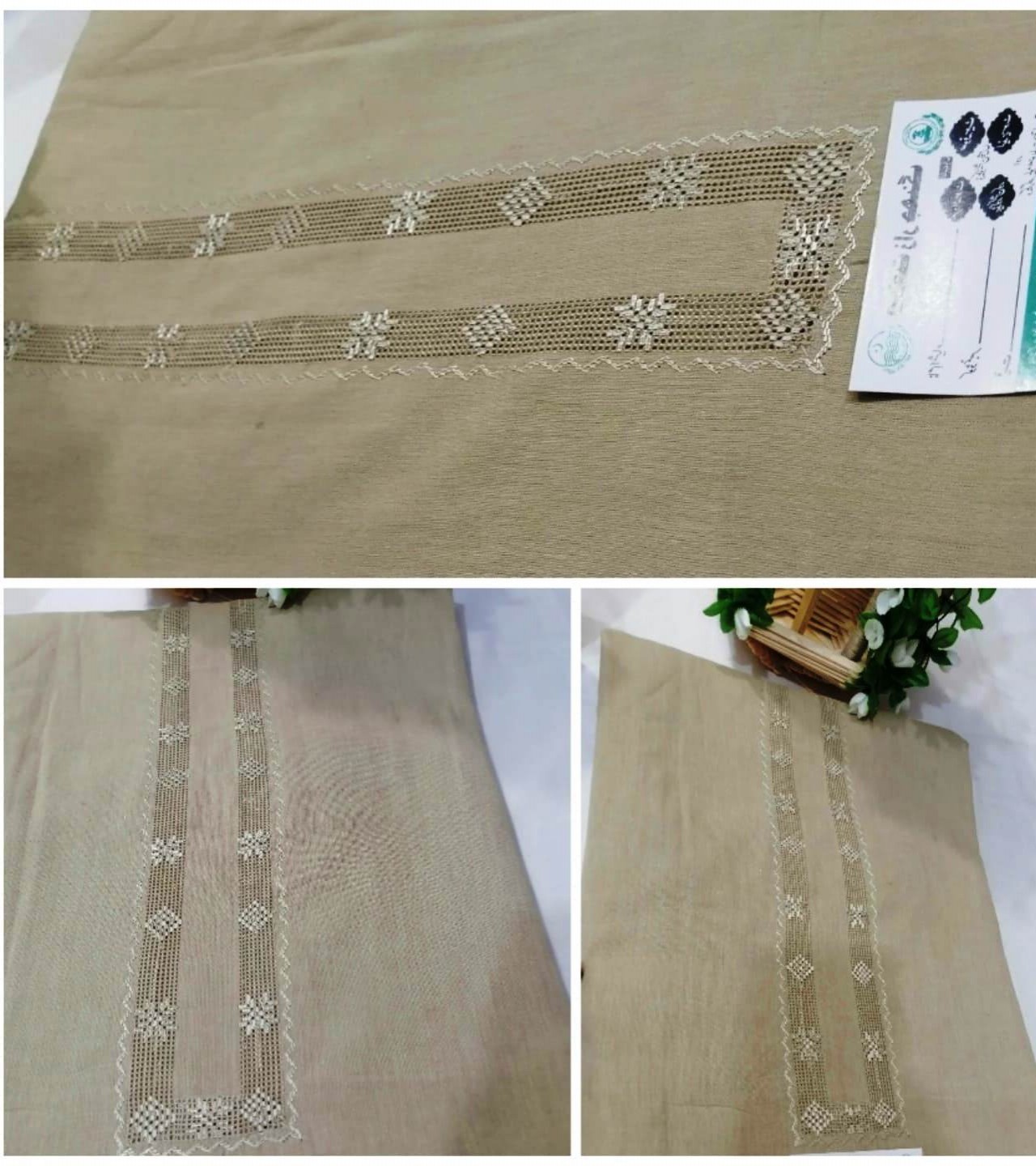 Hand made Tarkashi suit khaddar tortila color
