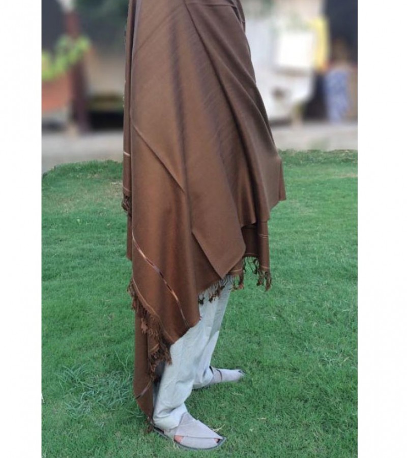 Kashmiri Pure Wool Pashmina Dhussa Shawl For Men (Brown)