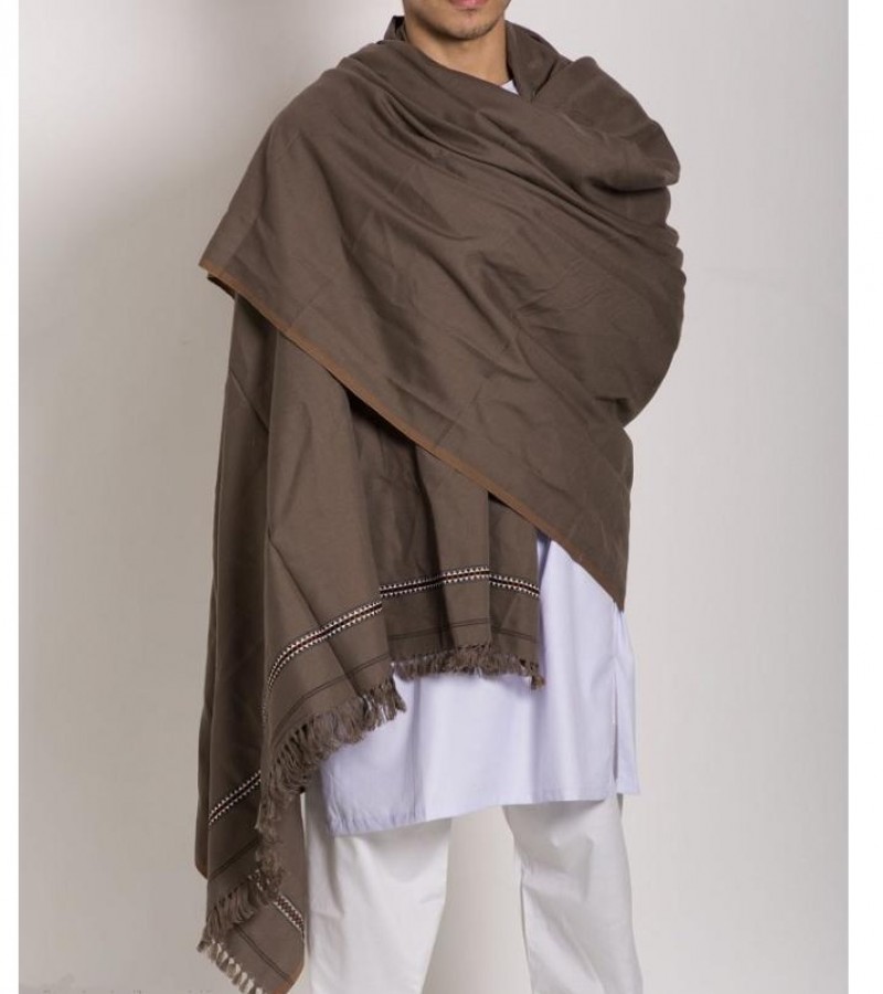 Kashmiri Pure Wool Pashmina Dhussa Shawl For Men (Brown)