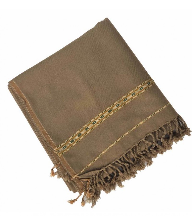 Khaki Kashmiri Pure Acro-Woolen Dhussa Shawl For Man