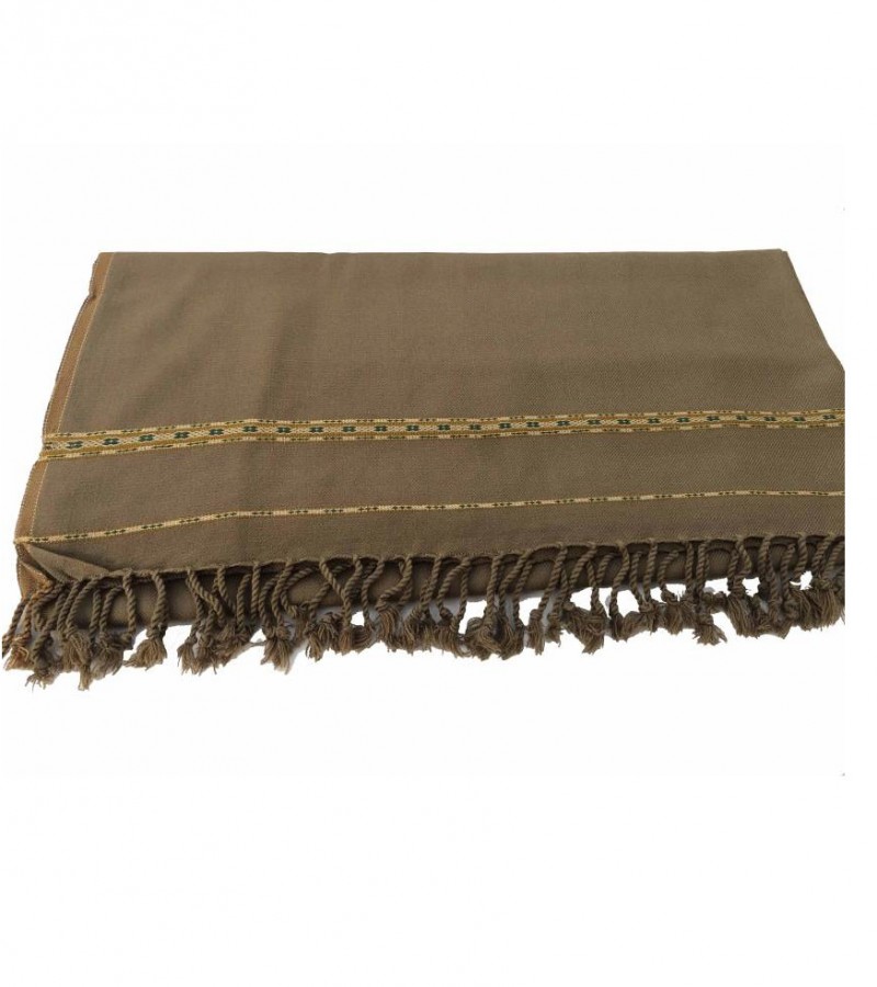 Khaki Kashmiri Pure Acro-Woolen Dhussa Shawl For Man