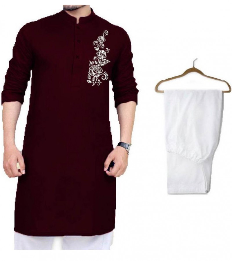 Maroon Chest Flower Printed Gents Stylish New Design Kameez / Kurta and Shalwar for Men