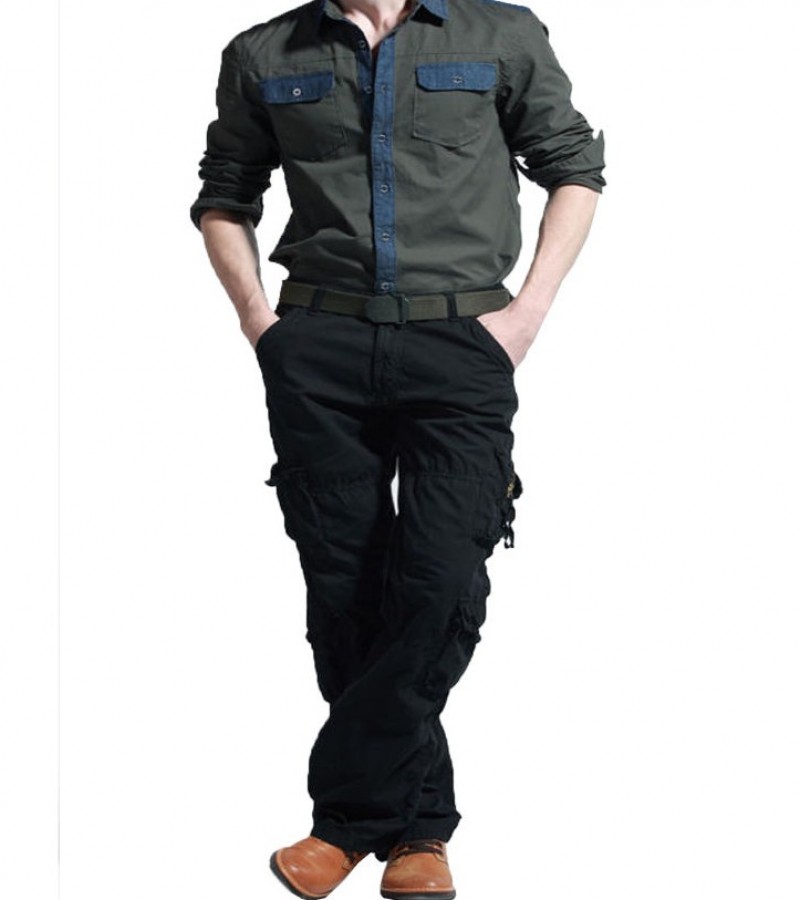 Men cargo black trouser T-001