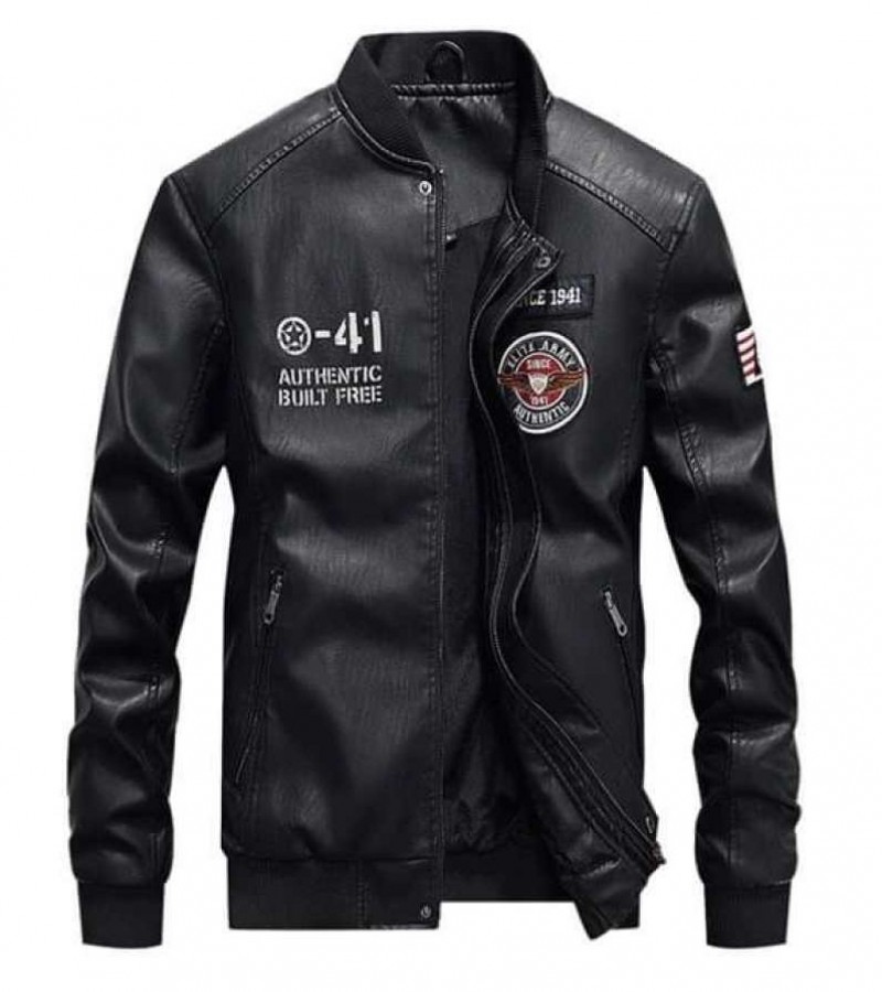 New Arrival Stylish Buttoned Leather Jacket-black
