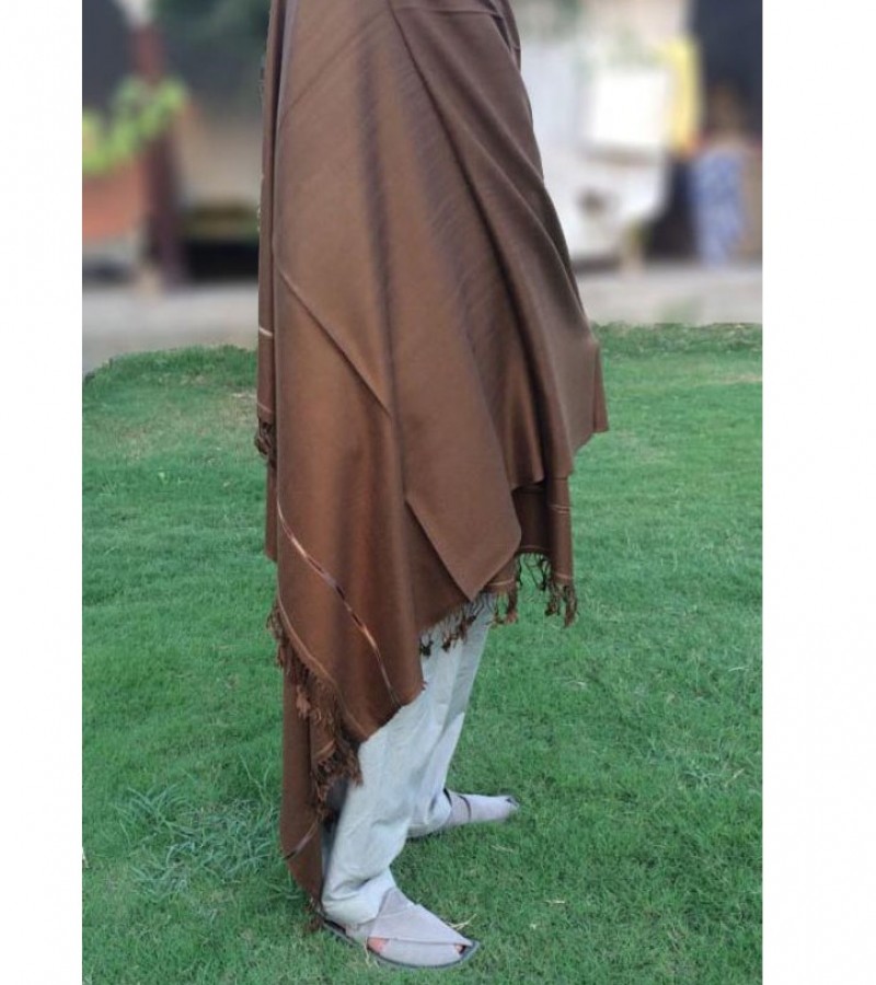 Pashmina Wool Shawl & Kashmiri Dhussa Shawl For Men (Khaki)
