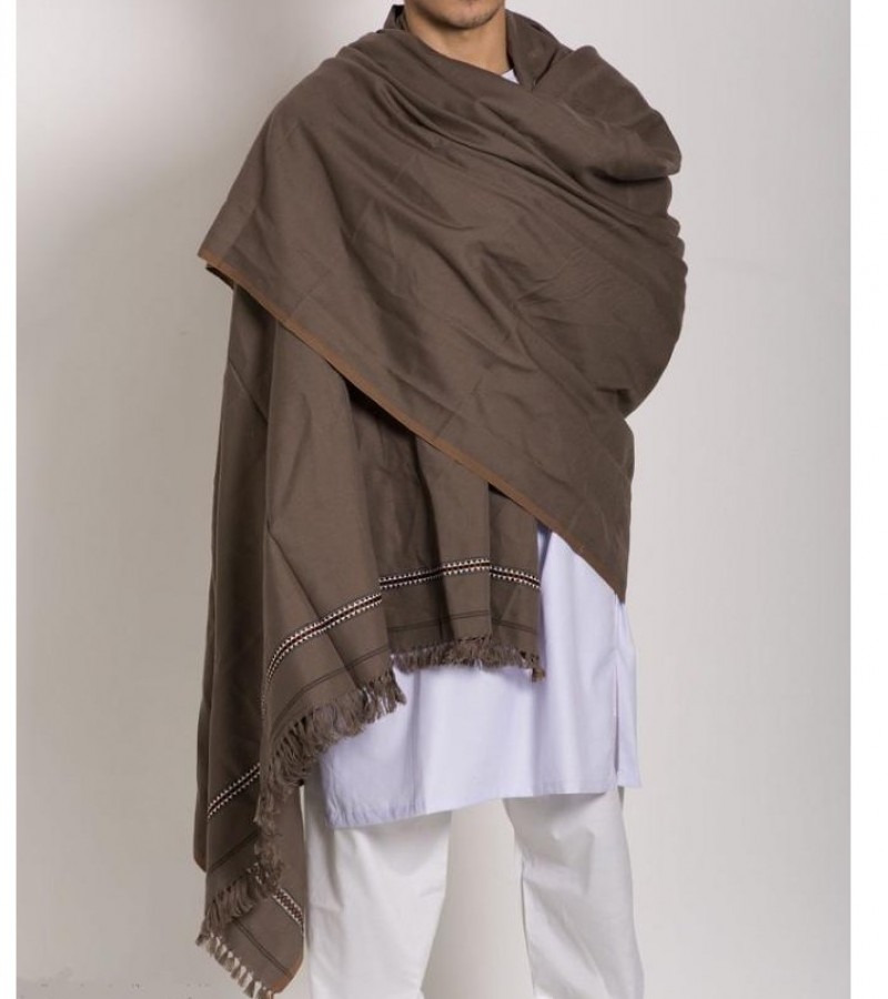 Pashmina Wool Shawl & Kashmiri Dhussa Shawl For Men (Khaki)