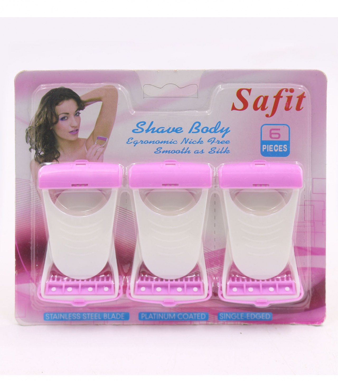 Safit Shave Body Razor - 6Pcs - White & Pink