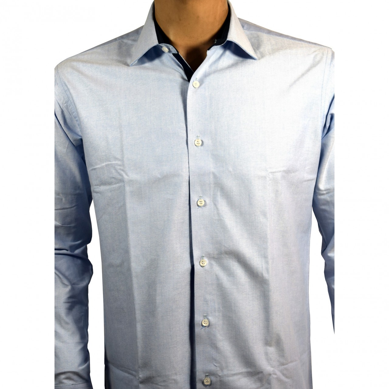 Slim Fitting Shirt for Men in Sky Blue & Plain Black Cotton