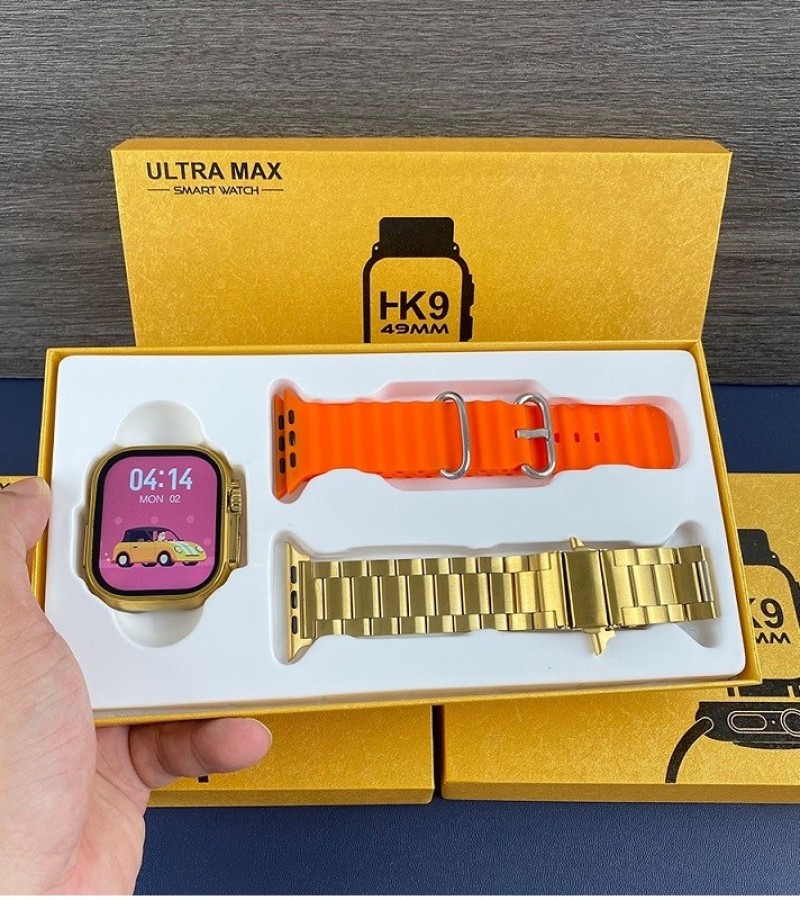 HK9 Ultra Max GOLD Smart Watch with 2 Straps | 49mm | Inteligente Wireless Charging