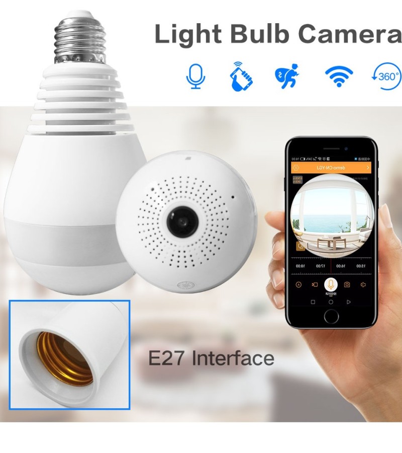 IP WIRELESS PANORAMIC BULB CAMERA 1080P HD 2MP WITH V380 PRO APP