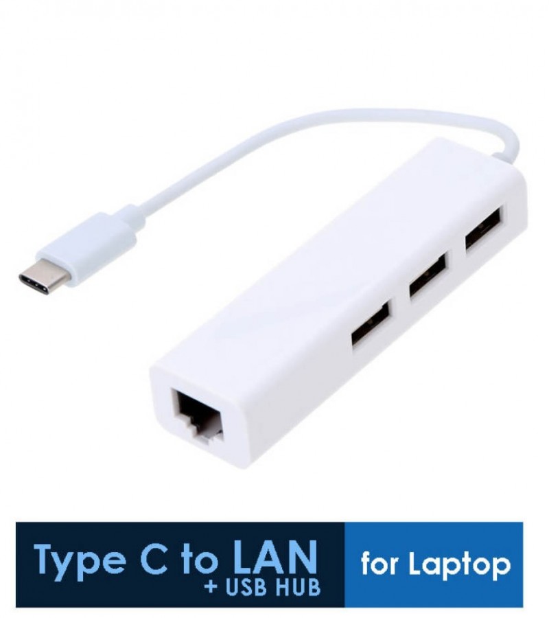 Type C to LAN Ethernet Converter + USB Hub (Only for Notebooks / Laptops / Pcs)