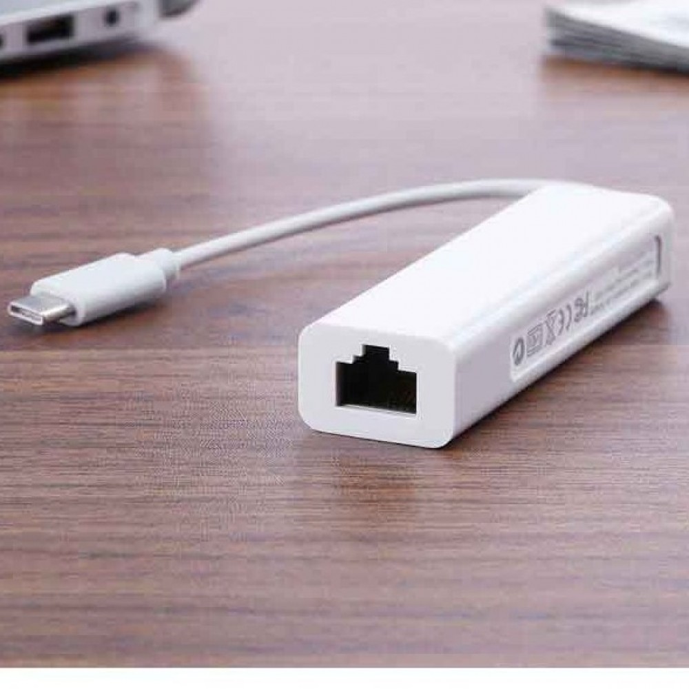 Type-C USB 3.1 to 3 Port USB 2.0 100M RJ45 Ethernet Lan Network Hub Adapter - White