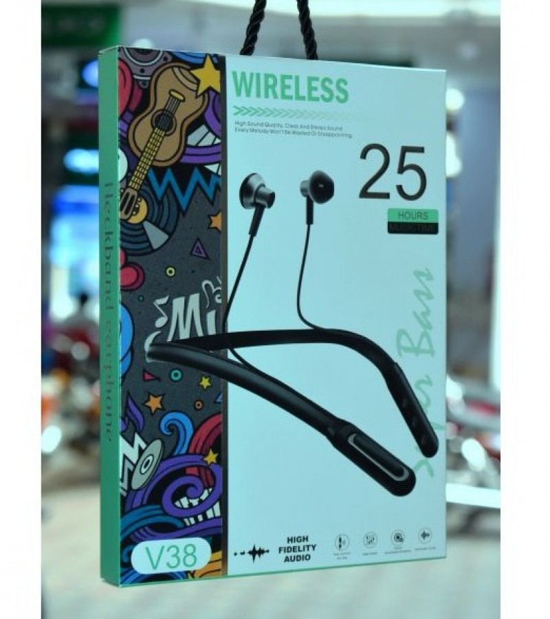 V38 Sports Wireless Bluetooth Neckband - V38 Neckband Headphones with 20 hours Battery Backup