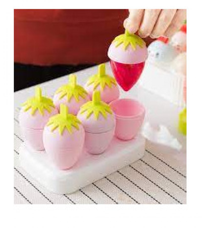 6Pcs / Set DIY Plastic Ice Cream Mini Strawberry Shape Kulfi Maker Ice Cube Molds For Children