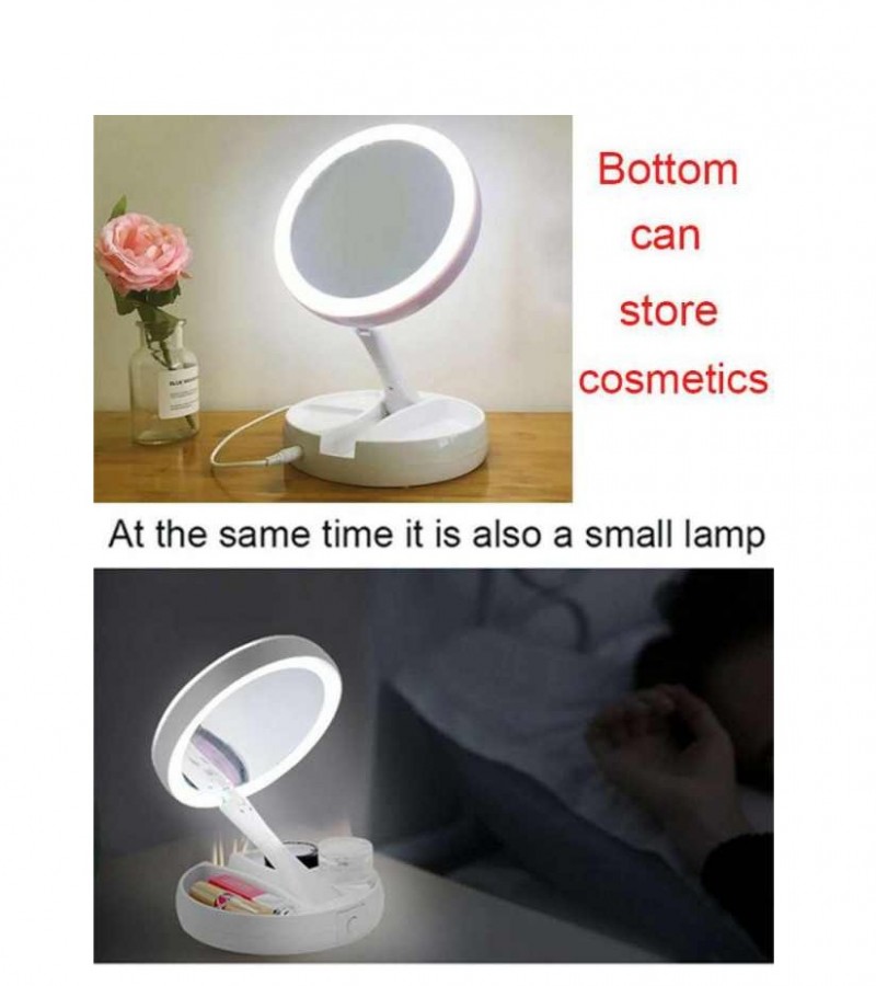 Folding Makeup Illuminated Magnifying Round Double-Sided Cosmetic Mirror