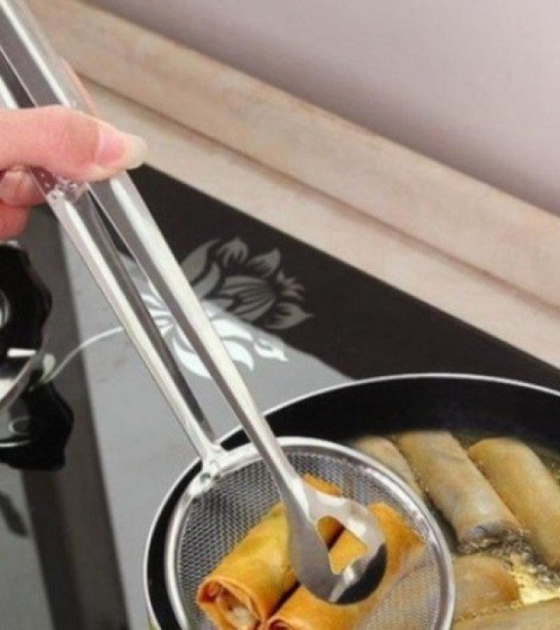 Frying filter spoon multi function kitchen gadgets filter spoon with clip stainless steel clamp stra
