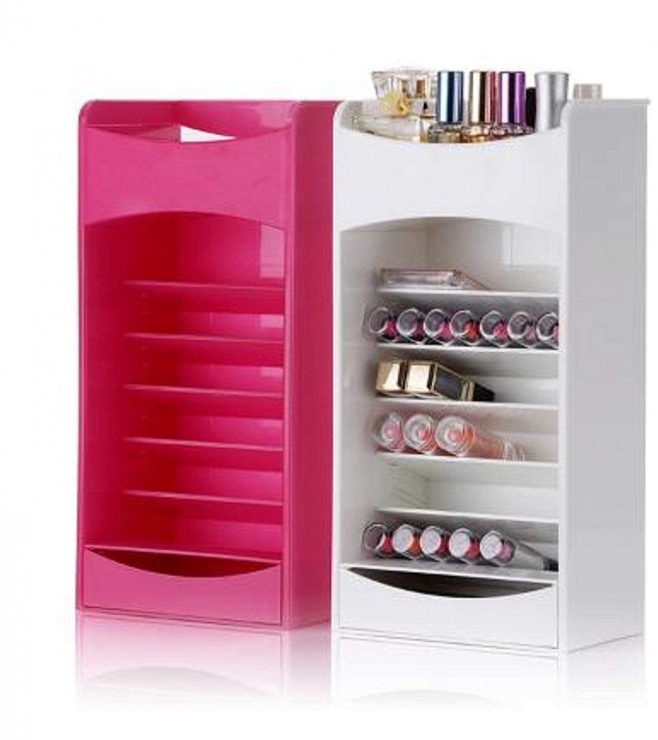 LWVAX Cosmake Cosmetic Storage and Organizer with multi layer adjustable rack Holder and a draw