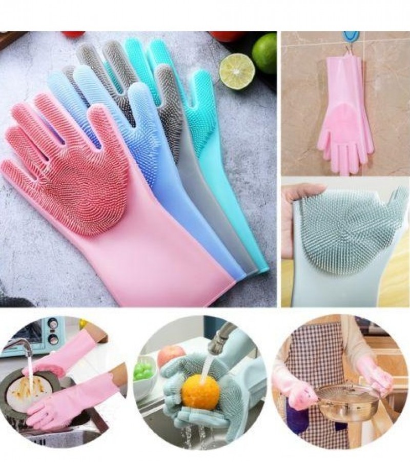 Magic Reusable Silicone Gloves with Wash Scrubber
