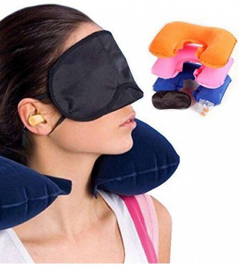New Product 3 in 1 Travel Three Tourists Treasures Neck Cushion - Eye Mask - Ear Plug