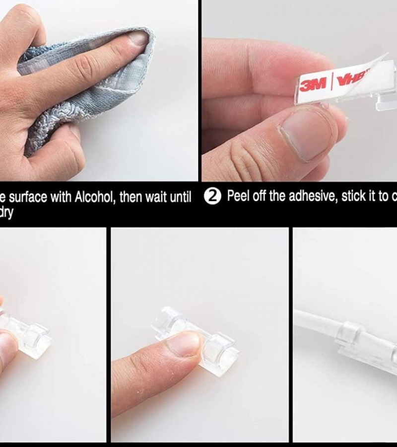 Pack of 20 - Self Adhesive Transparent Cable Clips
