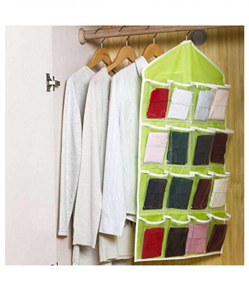 PACK OF 3 Washable 16 Grids Pouch Clothes Sock Underwear Bra Hanging Storage Bag Organizer