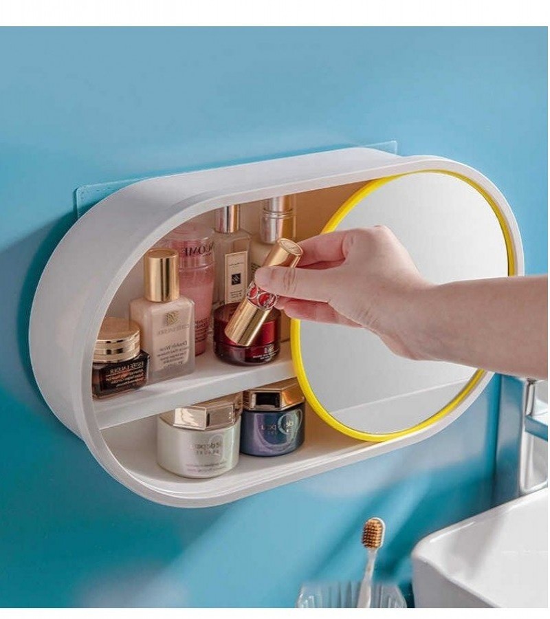 Self Adhesive Wall Mounted Case For Bathroom Cosmetic Storage Box Bathroom Mirror Accessories Multi