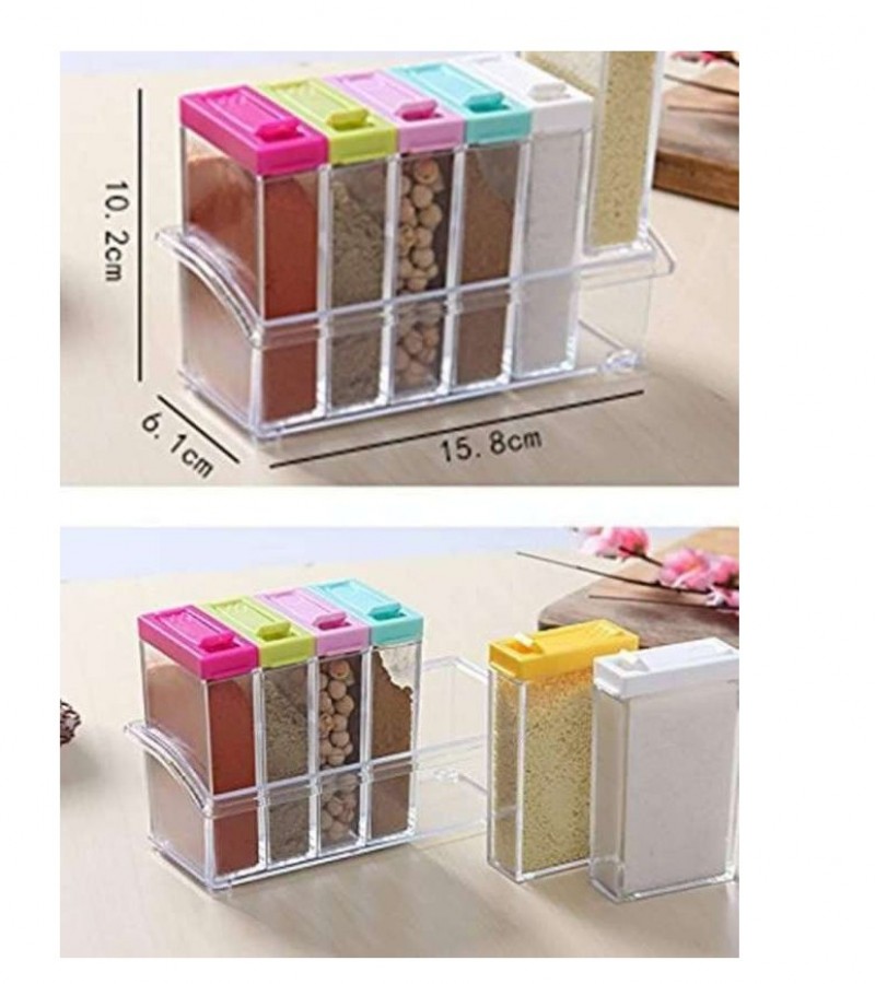 Spice Jars Dispenser Masala Storage Box Multicolour Set of 6 Seasoning Six Piece set