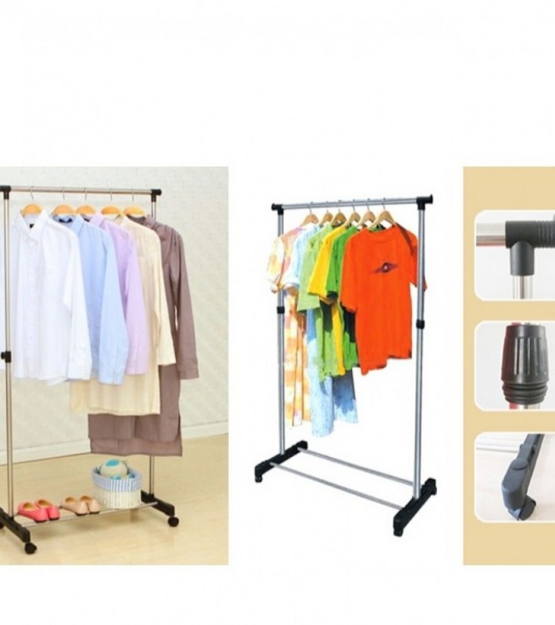 Stainless Steel Single Pole Cloth hanging Rack with Shoe Stand Laundry Rack With Tire