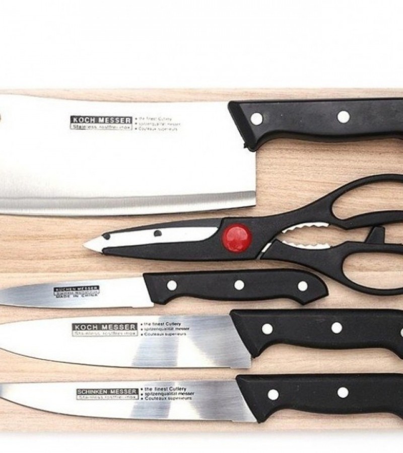 Steel Blade Knife Set With Cutting Board- 6pcs