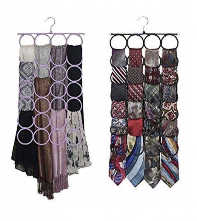Tie/Dupatta Hanger - Scarf Hanger Organiser, 28 Slots, Multicolour