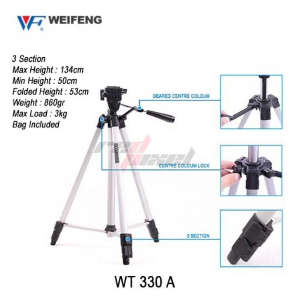 Weifeng WT-330A Professional Tripod Stand Aluminum - Silver